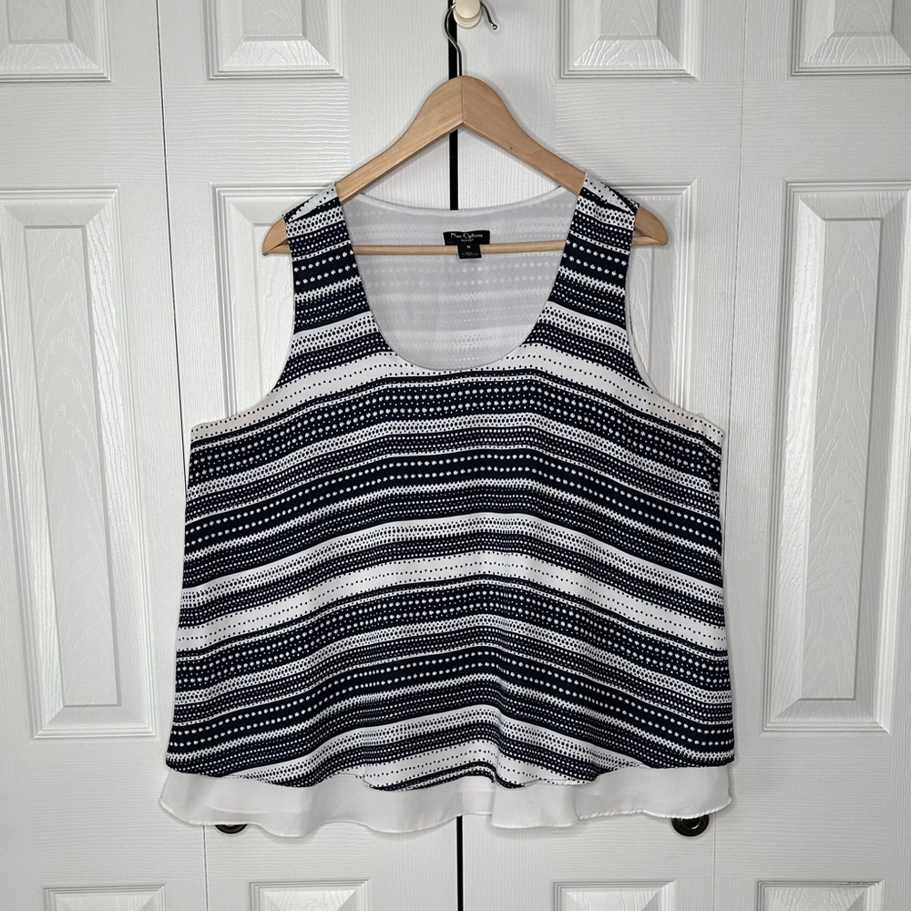 Nue Options Woman 1X Striped Sleeveless Women's Top Layered Hem NWOT Plus Size